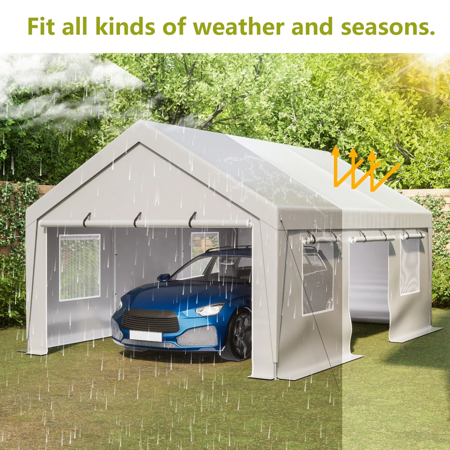 Carport, 13' X 20' Heavy Duty Carport with Roll-Up Sidewall and Ventilated Windows, Portable Outdoor Garage for Car, Truck, SUV, Boat, Car Canopy with All-Season Tarp, Gray, Height 9.8'