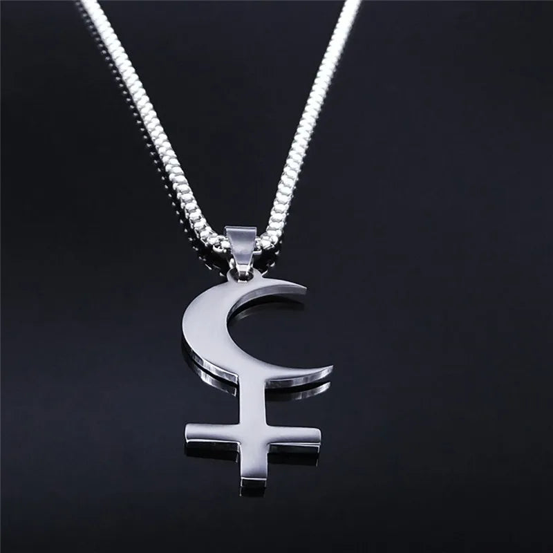 Lilith Goddess Greek Mythology Moon Necklace for Women Men Stainless Steel Witch Astrologie Symbol Chain Jewelry Colar N3775S02