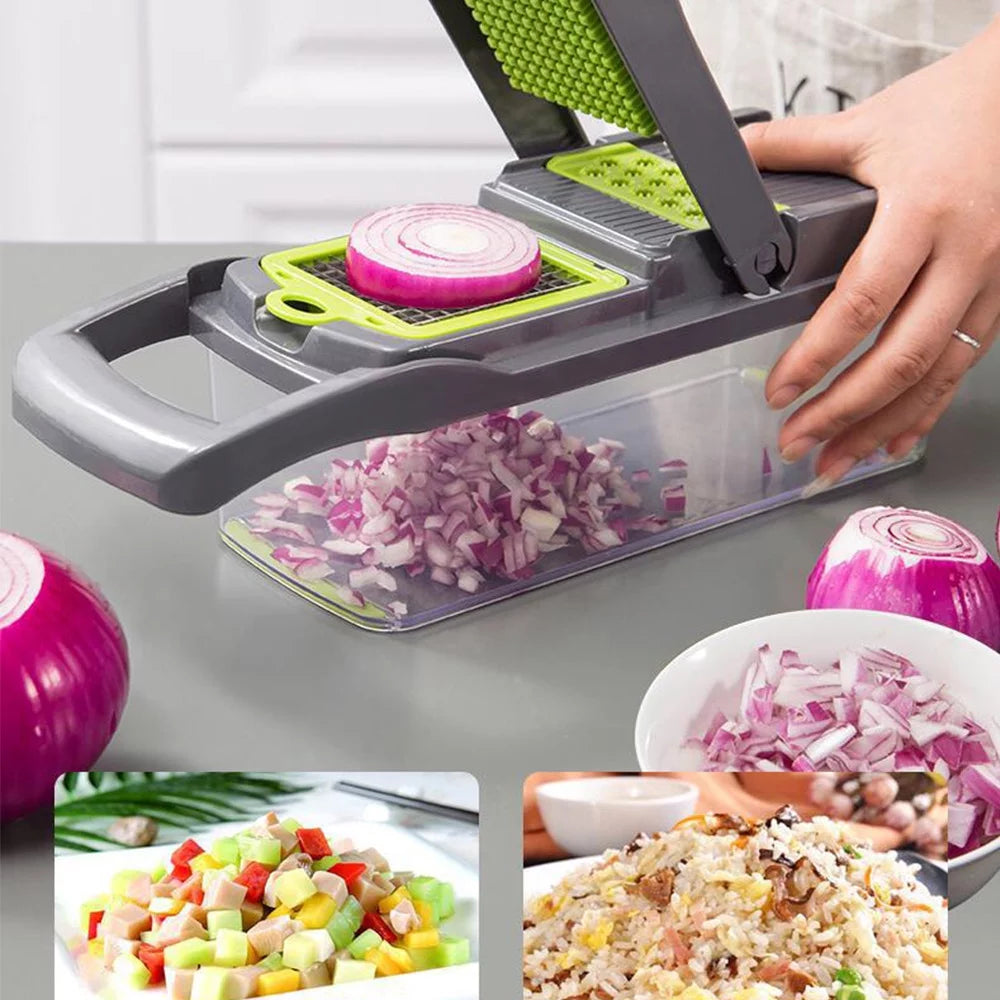 Vegetable Chopper 16 in 1 with Slicing Container 8 Blades Sink ABS and Stainless Steel Kitchen Accessories