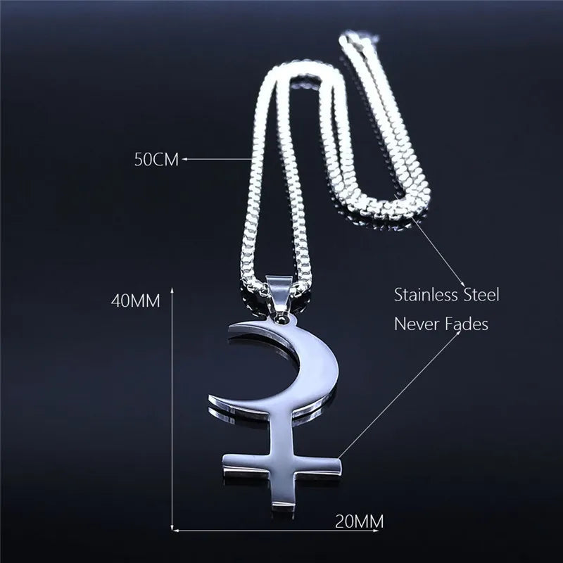 Lilith Goddess Greek Mythology Moon Necklace for Women Men Stainless Steel Witch Astrologie Symbol Chain Jewelry Colar N3775S02