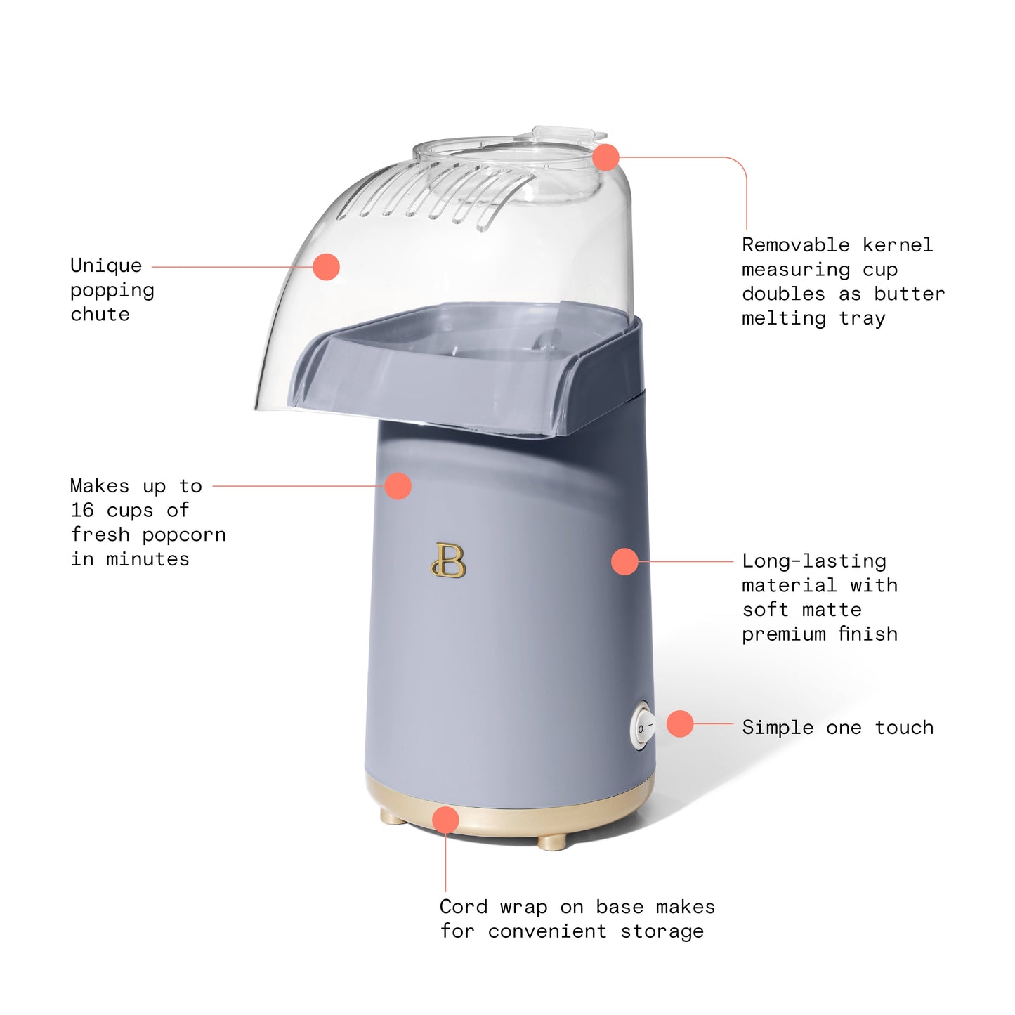 16 Cup Hot Air Electric Popcorn Maker, Black Sesame by Drew Barrymore