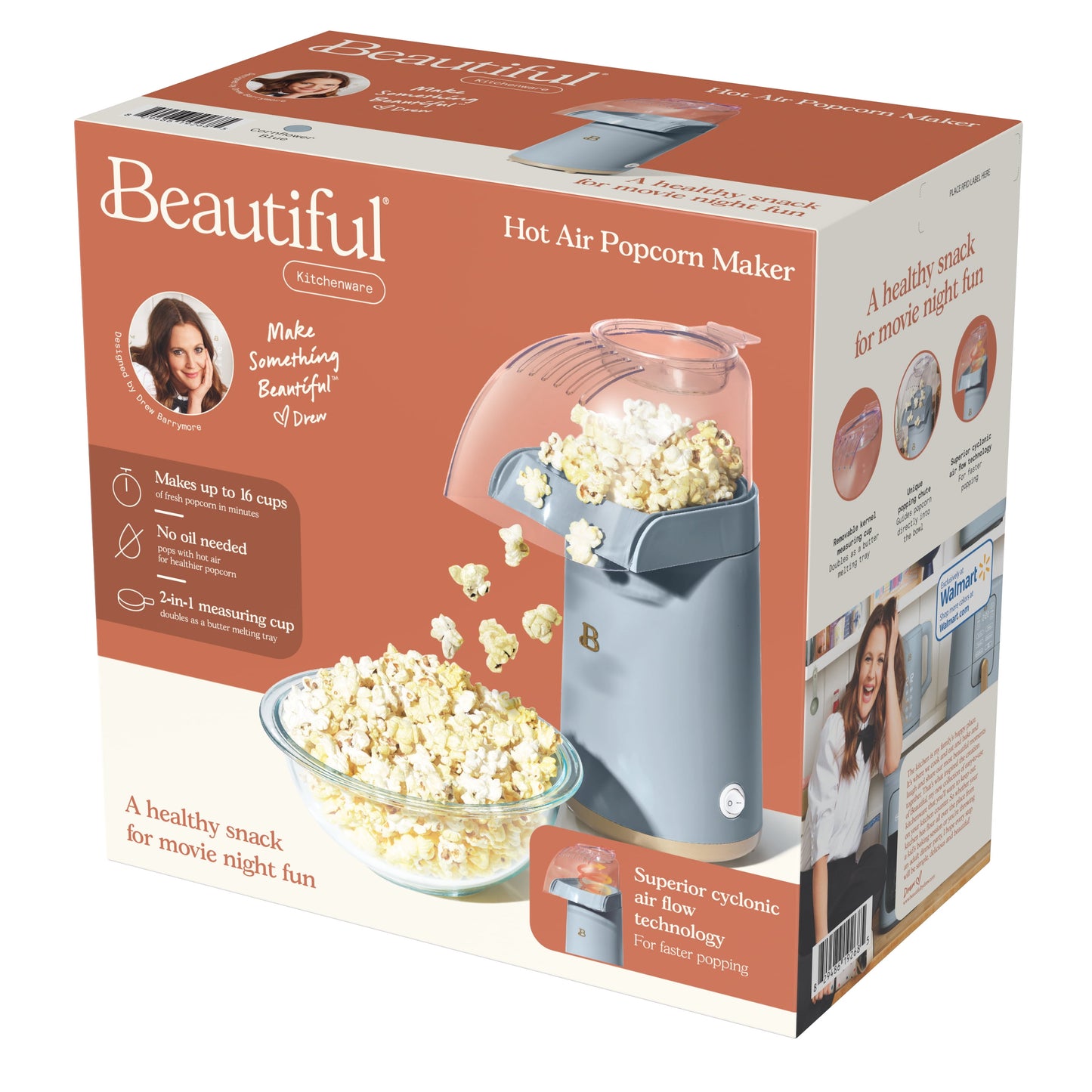 16 Cup Hot Air Electric Popcorn Maker, Black Sesame by Drew Barrymore