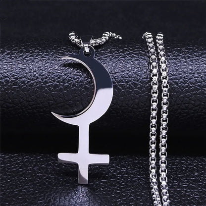 Lilith Goddess Greek Mythology Moon Necklace for Women Men Stainless Steel Witch Astrologie Symbol Chain Jewelry Colar N3775S02