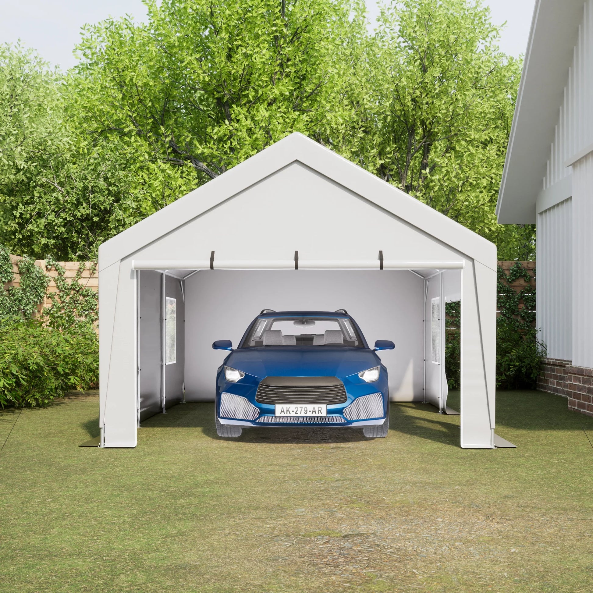 Carport, 13' X 20' Heavy Duty Carport with Roll-Up Sidewall and Ventilated Windows, Portable Outdoor Garage for Car, Truck, SUV, Boat, Car Canopy with All-Season Tarp, Gray, Height 9.8'