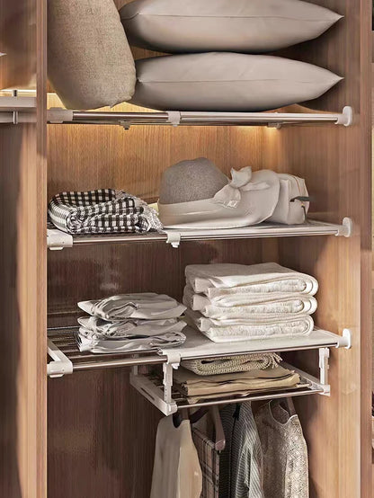 Wardrobe Expandable Divider Adjustable Closet Shelf Punch-Free Storage Shelves Cabinet Storage Kitchen and Bathroom Rack Divider