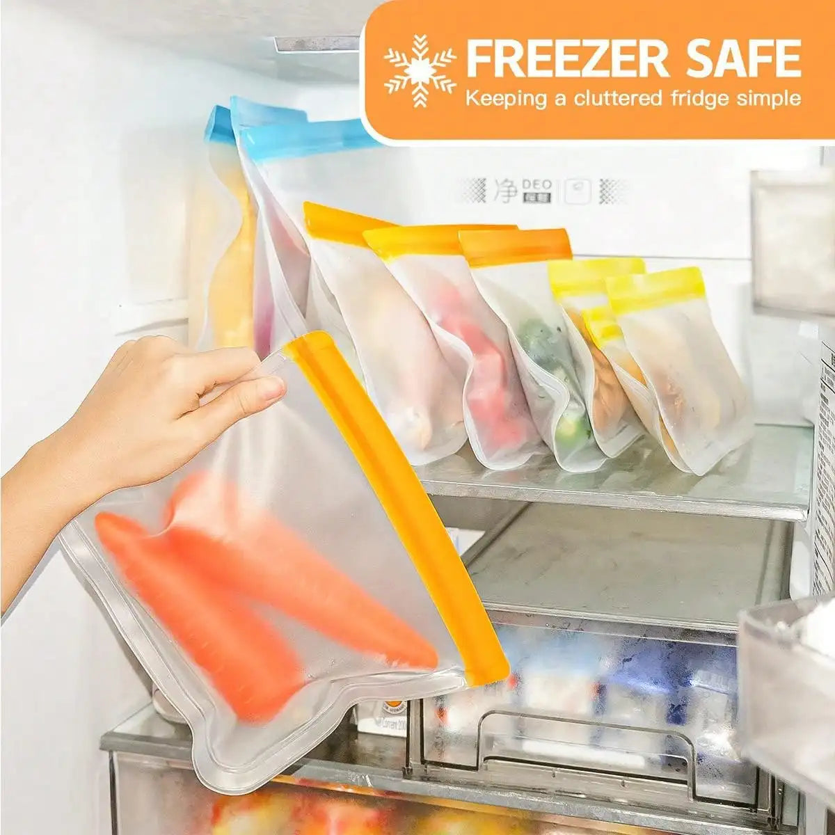 10Pcs(3 Large +4 Medium +3 Small) Leak-Proof Reusable Silicone Food Storage ,Gallon Freezer&Sandwich&Snack Bag