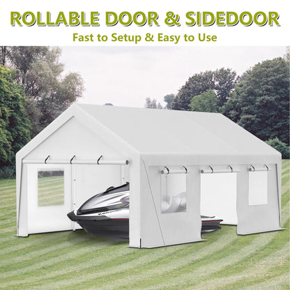 Carport, 13' X 20' Heavy Duty Carport with Roll-Up Sidewall and Ventilated Windows, Portable Outdoor Garage for Car, Truck, SUV, Boat, Car Canopy with All-Season Tarp, Gray, Height 9.8'