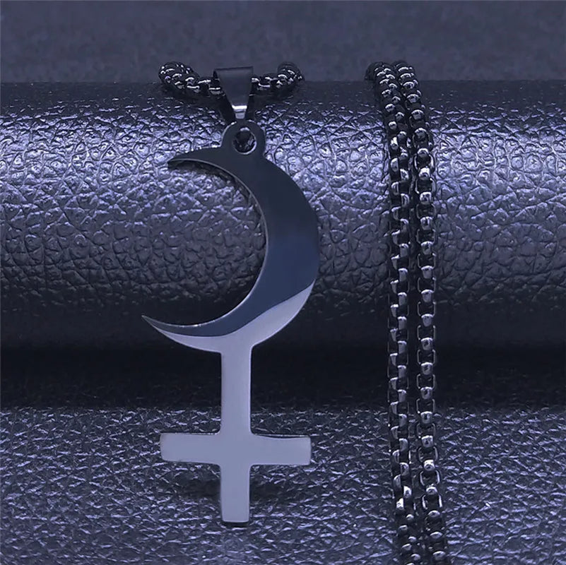 Lilith Goddess Greek Mythology Moon Necklace for Women Men Stainless Steel Witch Astrologie Symbol Chain Jewelry Colar N3775S02