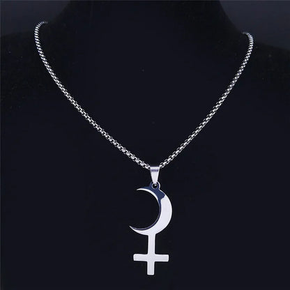 Lilith Goddess Greek Mythology Moon Necklace for Women Men Stainless Steel Witch Astrologie Symbol Chain Jewelry Colar N3775S02