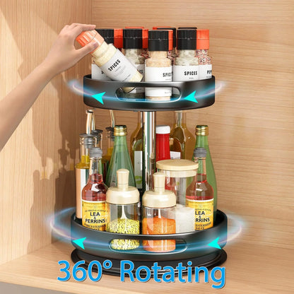 2 Tier Rotating Spice Rack Organizer, 360 Degree Rotation Turntable Kitchen Organizers and Storage, Metal Spice Holder for Kitchen Pantry Storage Cupboard Table