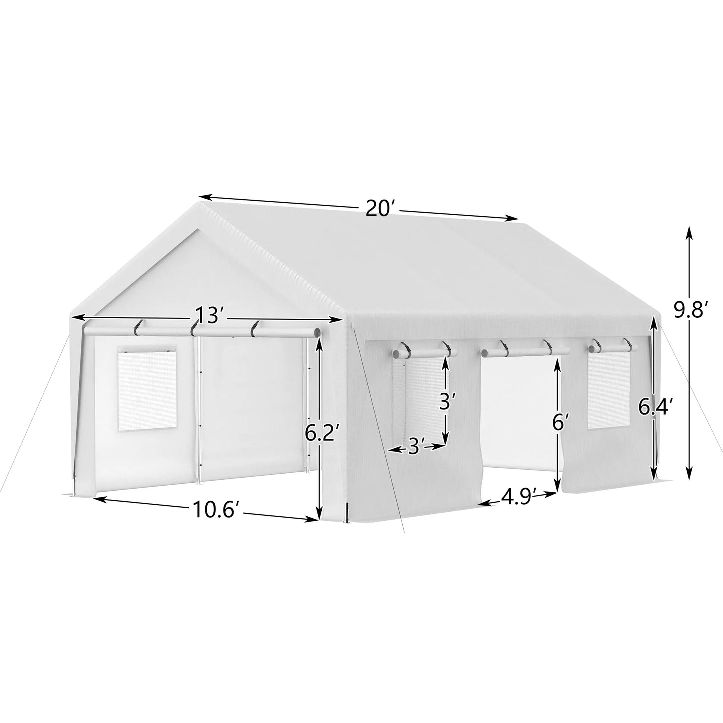 Carport, 13' X 20' Heavy Duty Carport with Roll-Up Sidewall and Ventilated Windows, Portable Outdoor Garage for Car, Truck, SUV, Boat, Car Canopy with All-Season Tarp, Gray, Height 9.8'