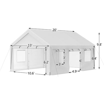 Carport, 13' X 20' Heavy Duty Carport with Roll-Up Sidewall and Ventilated Windows, Portable Outdoor Garage for Car, Truck, SUV, Boat, Car Canopy with All-Season Tarp, Gray, Height 9.8'